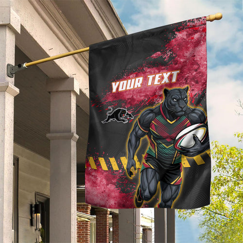 Personalised Penrith Panthers Rugby Garden Flag Black Panther Mascot - Sporty Splash Art Style