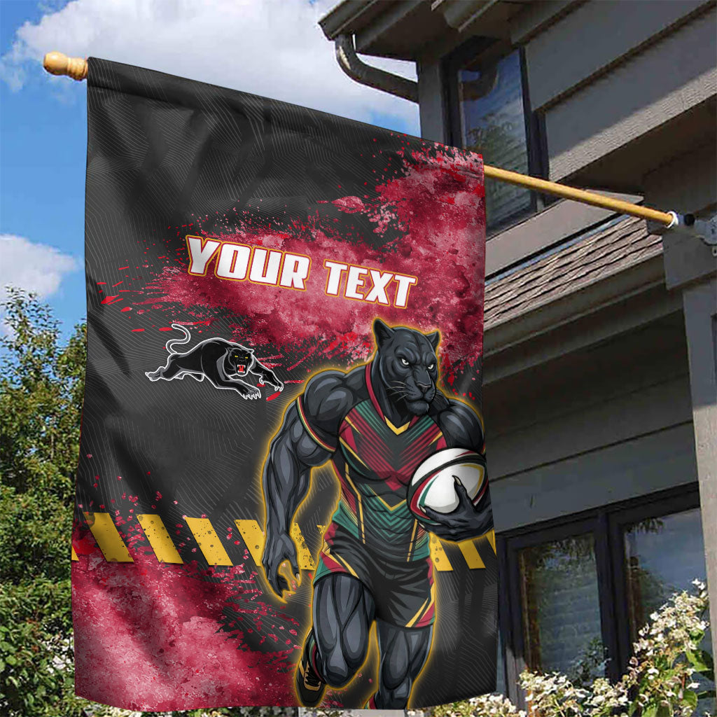 Personalised Penrith Panthers Rugby Garden Flag Black Panther Mascot - Sporty Splash Art Style