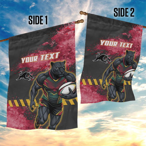 Personalised Penrith Panthers Rugby Garden Flag Black Panther Mascot - Sporty Splash Art Style