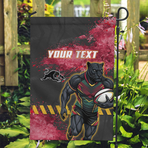 Personalised Penrith Panthers Rugby Garden Flag Black Panther Mascot - Sporty Splash Art Style