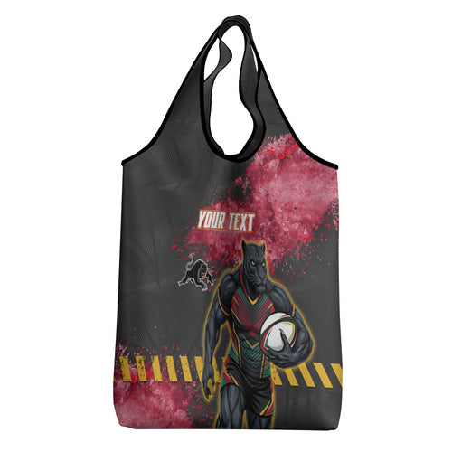 Personalised Penrith Panthers Rugby Grocery Bag Black Panther Mascot - Sporty Splash Art Style