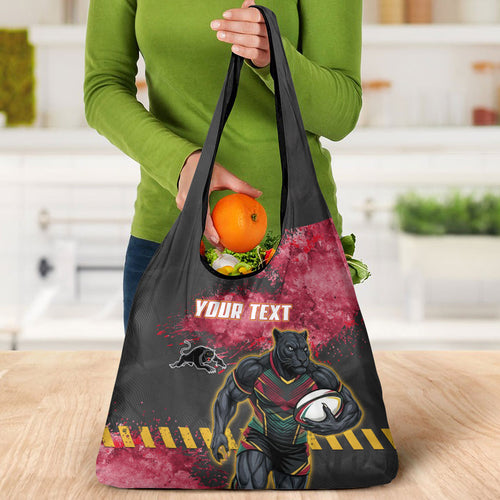Personalised Penrith Panthers Rugby Grocery Bag Black Panther Mascot - Sporty Splash Art Style