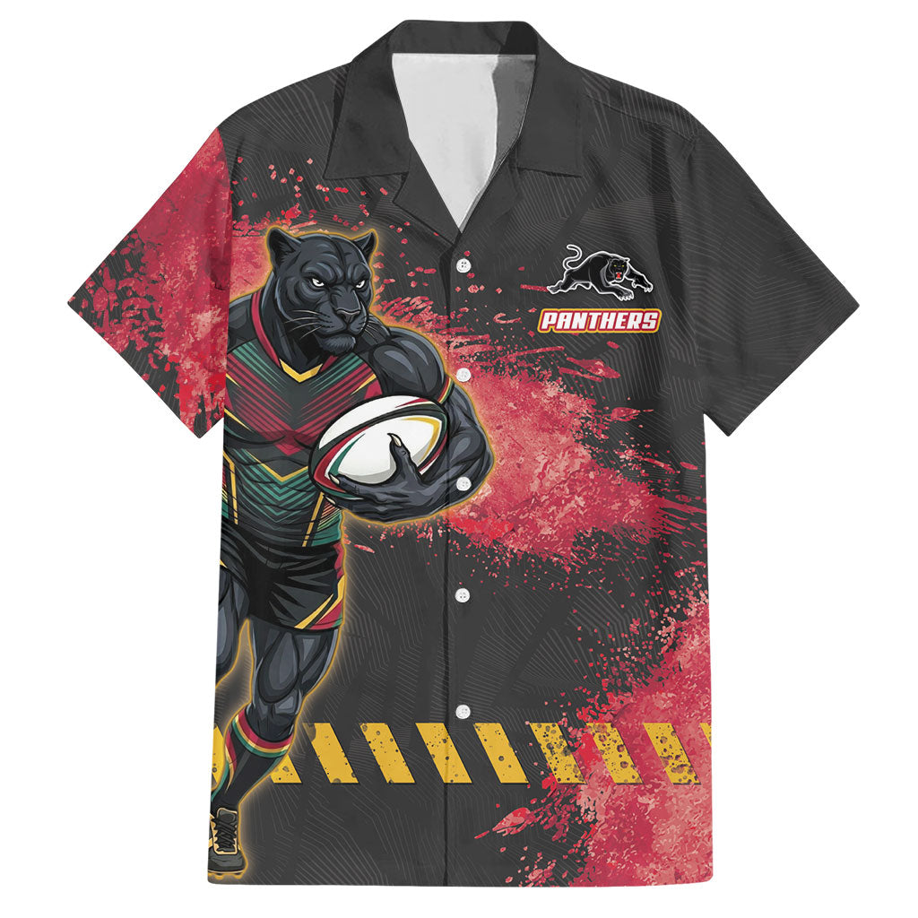 Personalised Penrith Panthers Rugby Hawaiian Shirt Black Panther Mascot - Sporty Splash Art Style