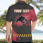 Personalised Penrith Panthers Rugby Hawaiian Shirt Black Panther Mascot - Sporty Splash Art Style