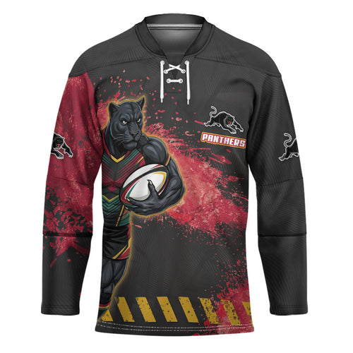 Personalised Penrith Panthers Rugby Hockey Jersey Black Panther Mascot - Sporty Splash Art Style