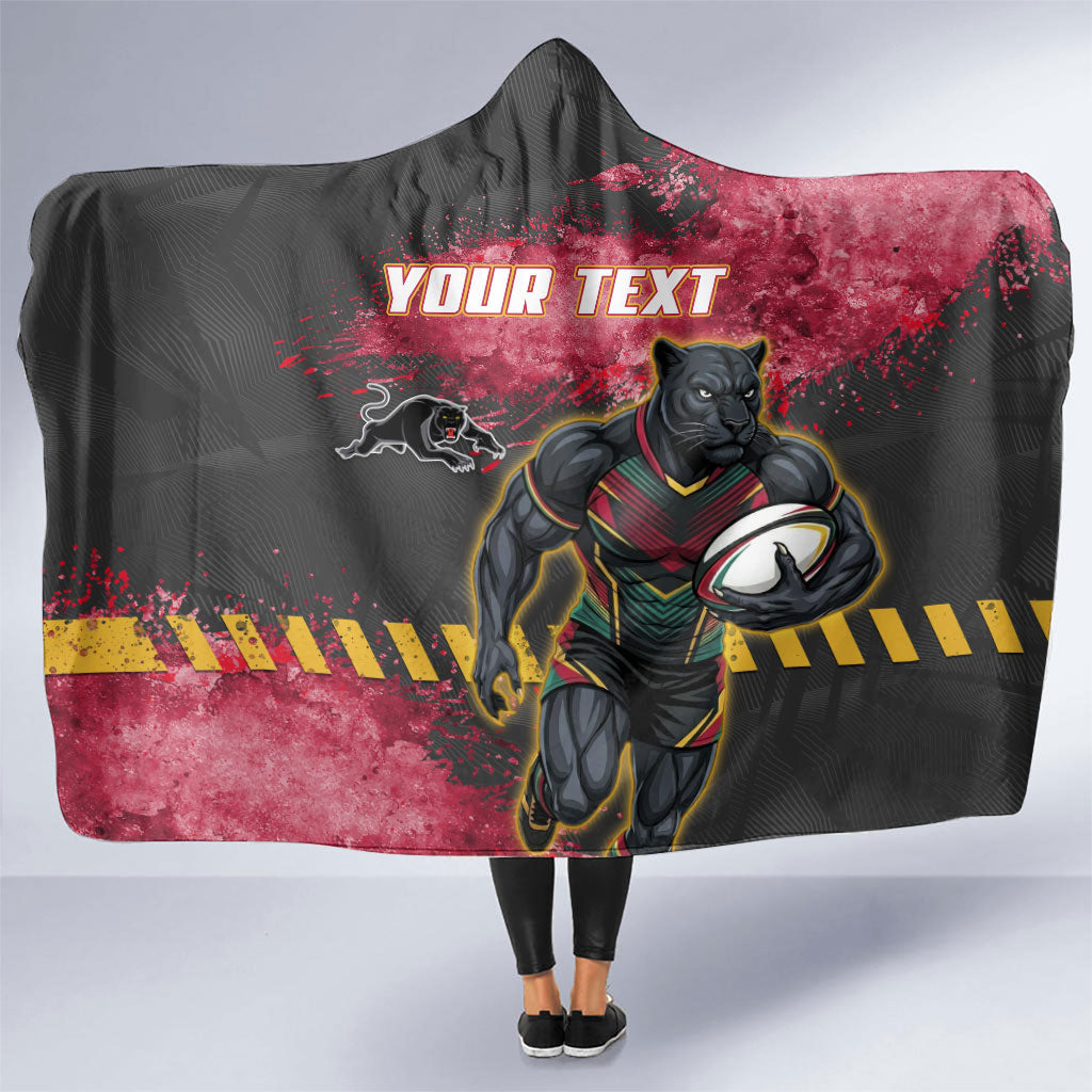 Personalised Penrith Panthers Rugby Hooded Blanket Black Panther Mascot - Sporty Splash Art Style
