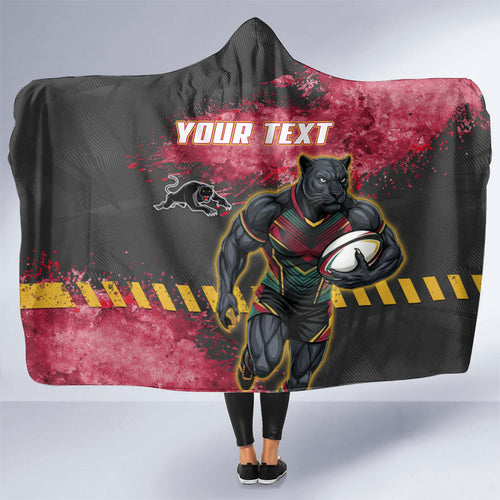 Personalised Penrith Panthers Rugby Hooded Blanket Black Panther Mascot - Sporty Splash Art Style