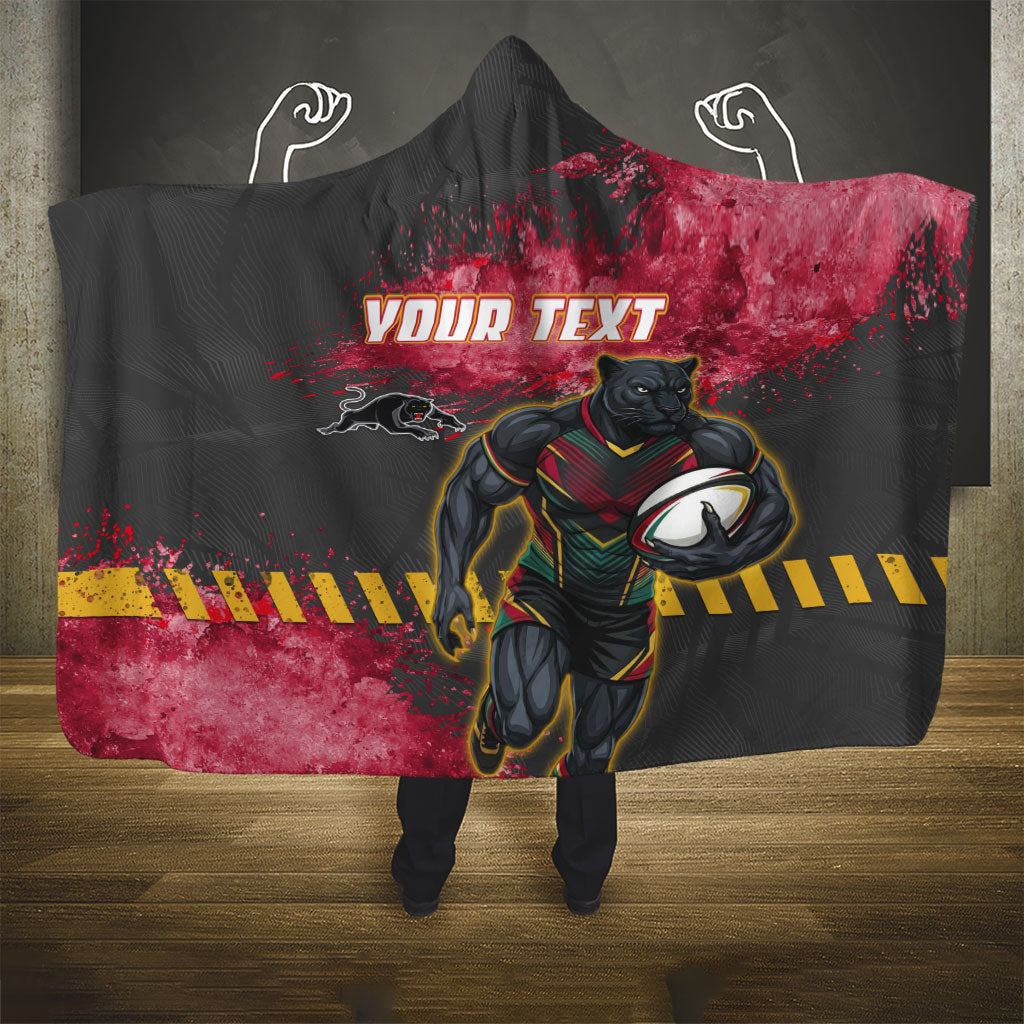 Personalised Penrith Panthers Rugby Hooded Blanket Black Panther Mascot - Sporty Splash Art Style