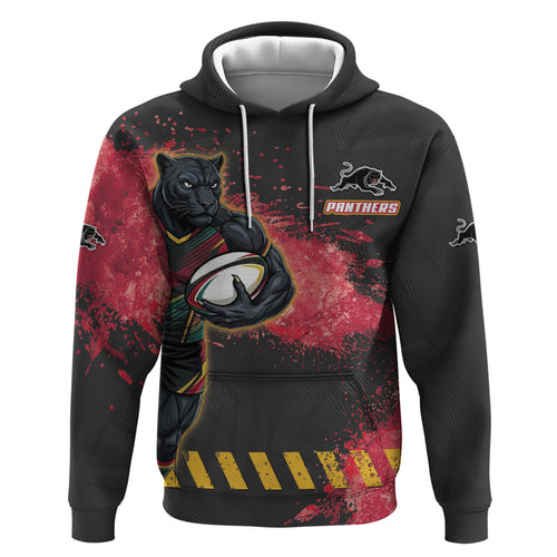 Personalised Penrith Panthers Rugby Hoodie Black Panther Mascot - Sporty Splash Art Style