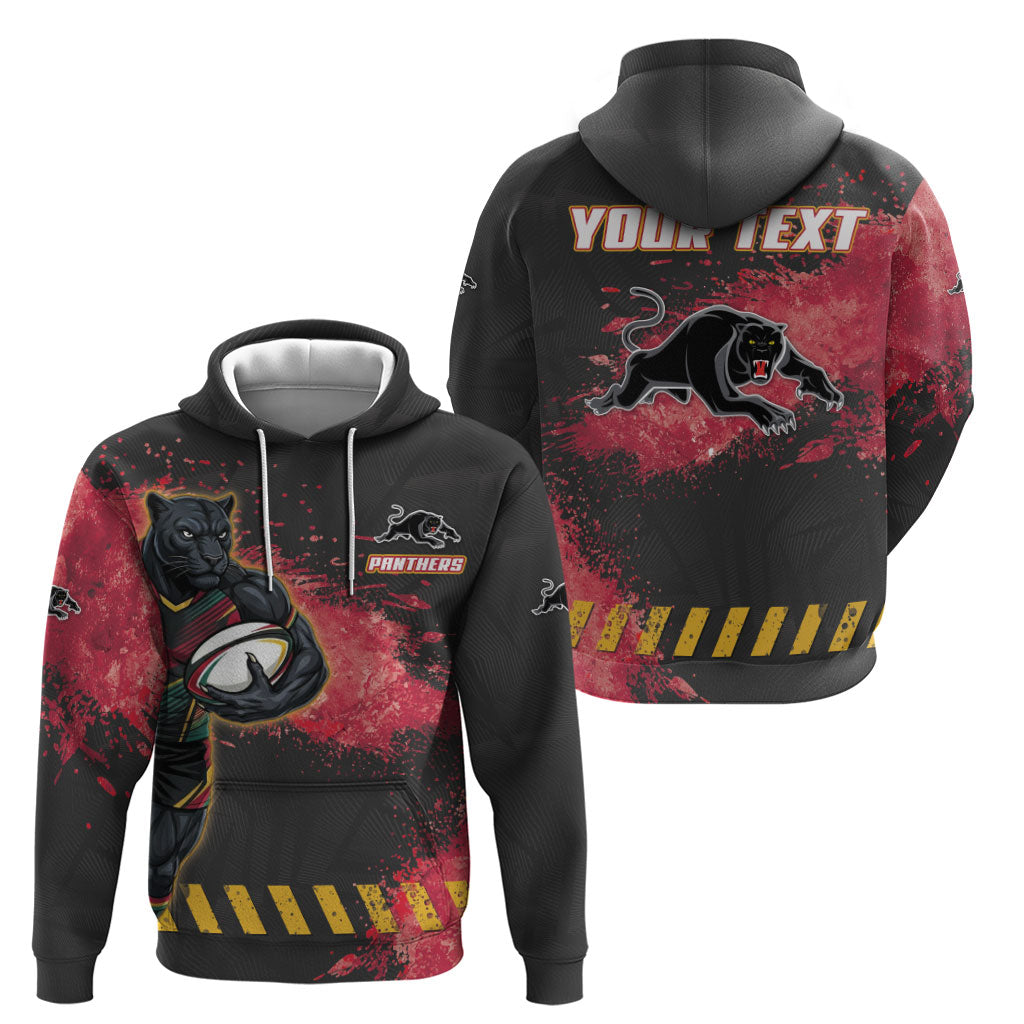Personalised Penrith Panthers Rugby Hoodie Black Panther Mascot - Sporty Splash Art Style