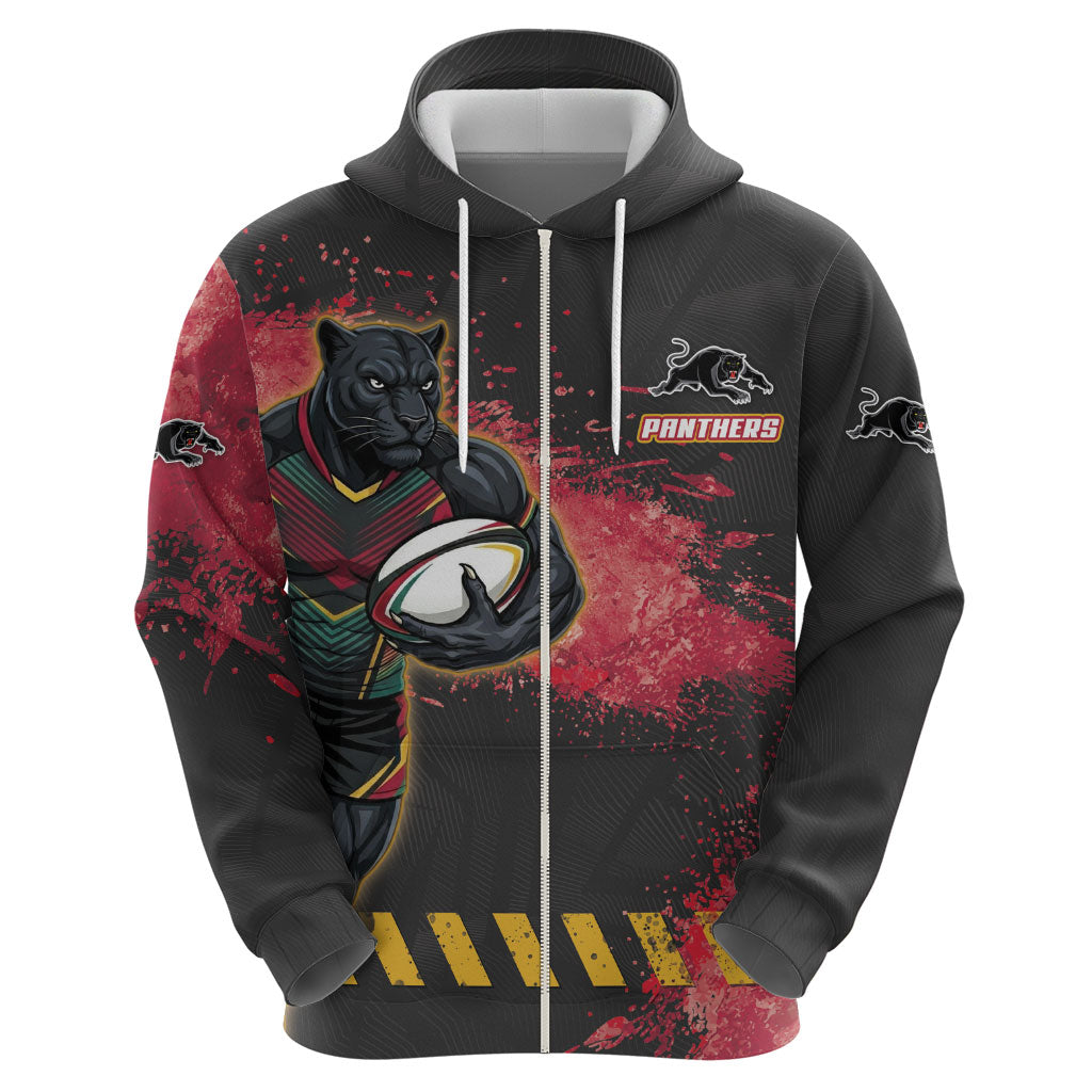 Personalised Penrith Panthers Rugby Hoodie Black Panther Mascot - Sporty Splash Art Style