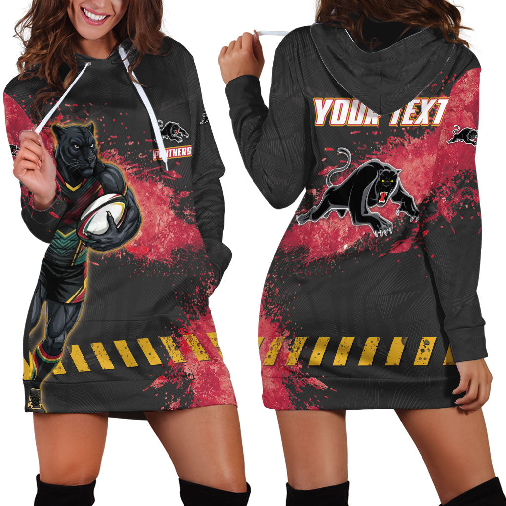 Personalised Penrith Panthers Rugby Hoodie Dress Black Panther Mascot - Sporty Splash Art Style