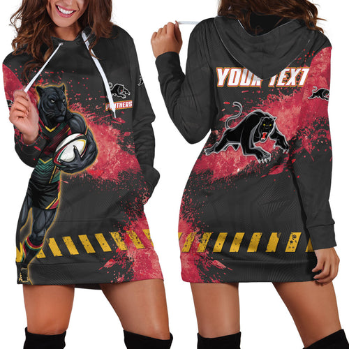 Personalised Penrith Panthers Rugby Hoodie Dress Black Panther Mascot - Sporty Splash Art Style