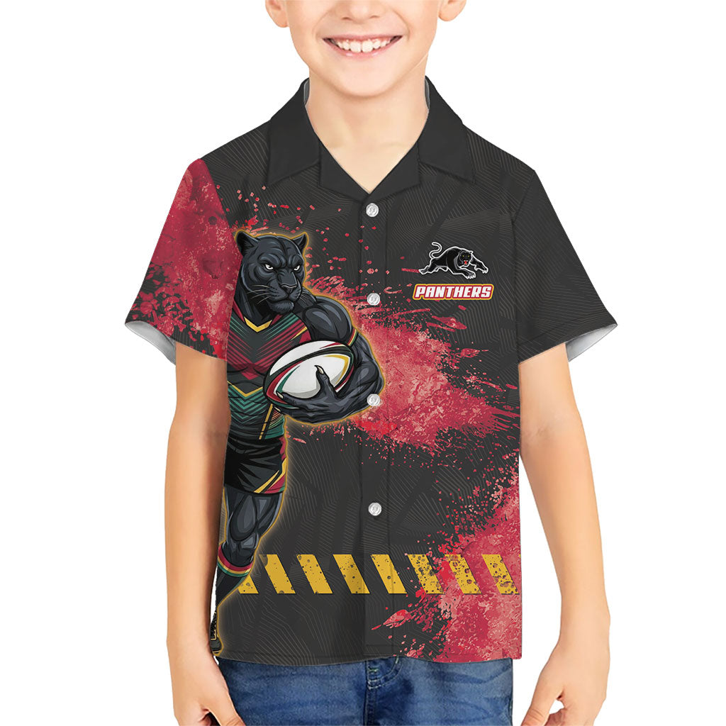 Personalised Penrith Panthers Rugby Kid Hawaiian Shirt Black Panther Mascot - Sporty Splash Art Style