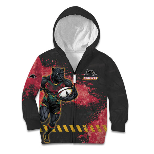 Personalised Penrith Panthers Rugby Kid Hoodie Black Panther Mascot - Sporty Splash Art Style
