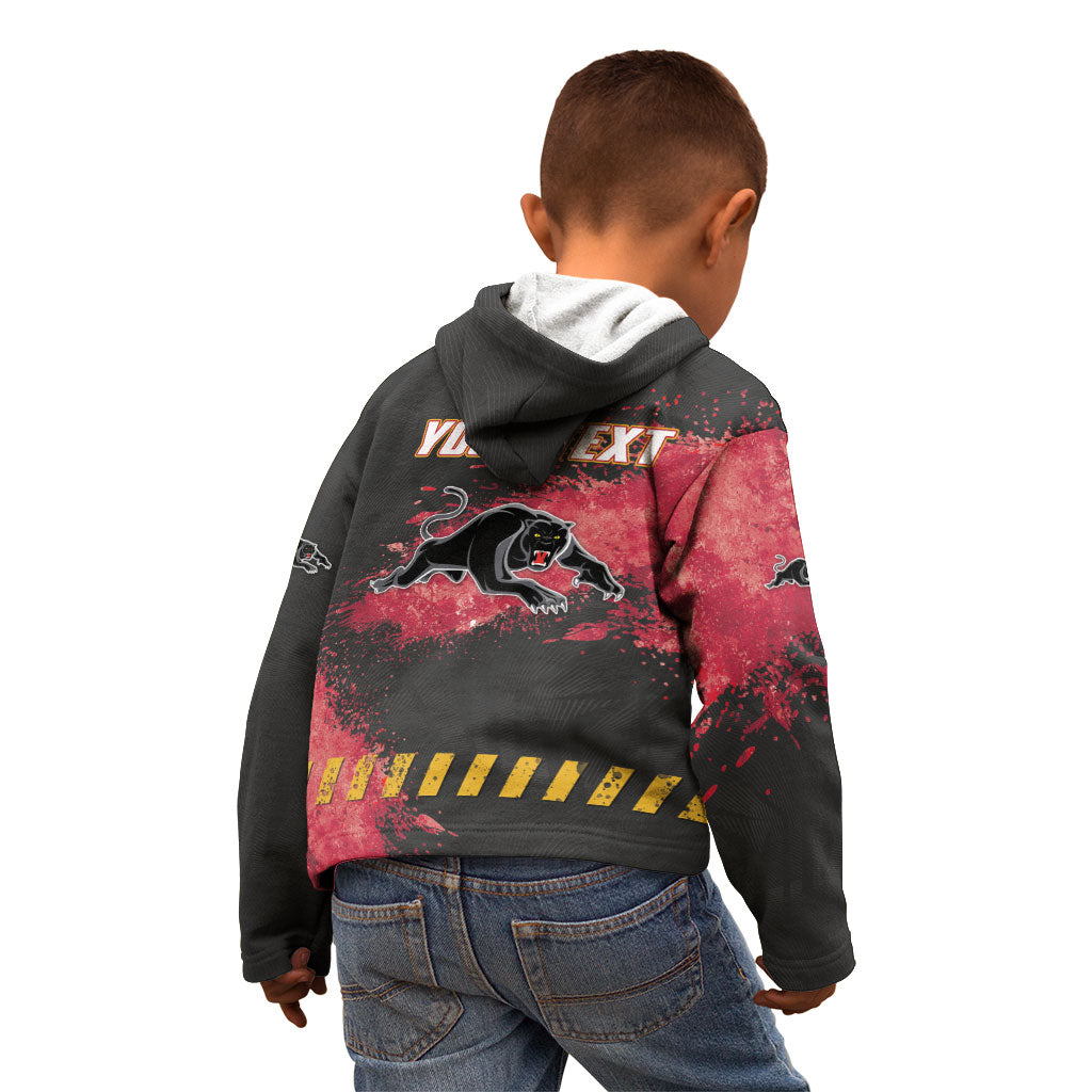 Personalised Penrith Panthers Rugby Kid Hoodie Black Panther Mascot - Sporty Splash Art Style