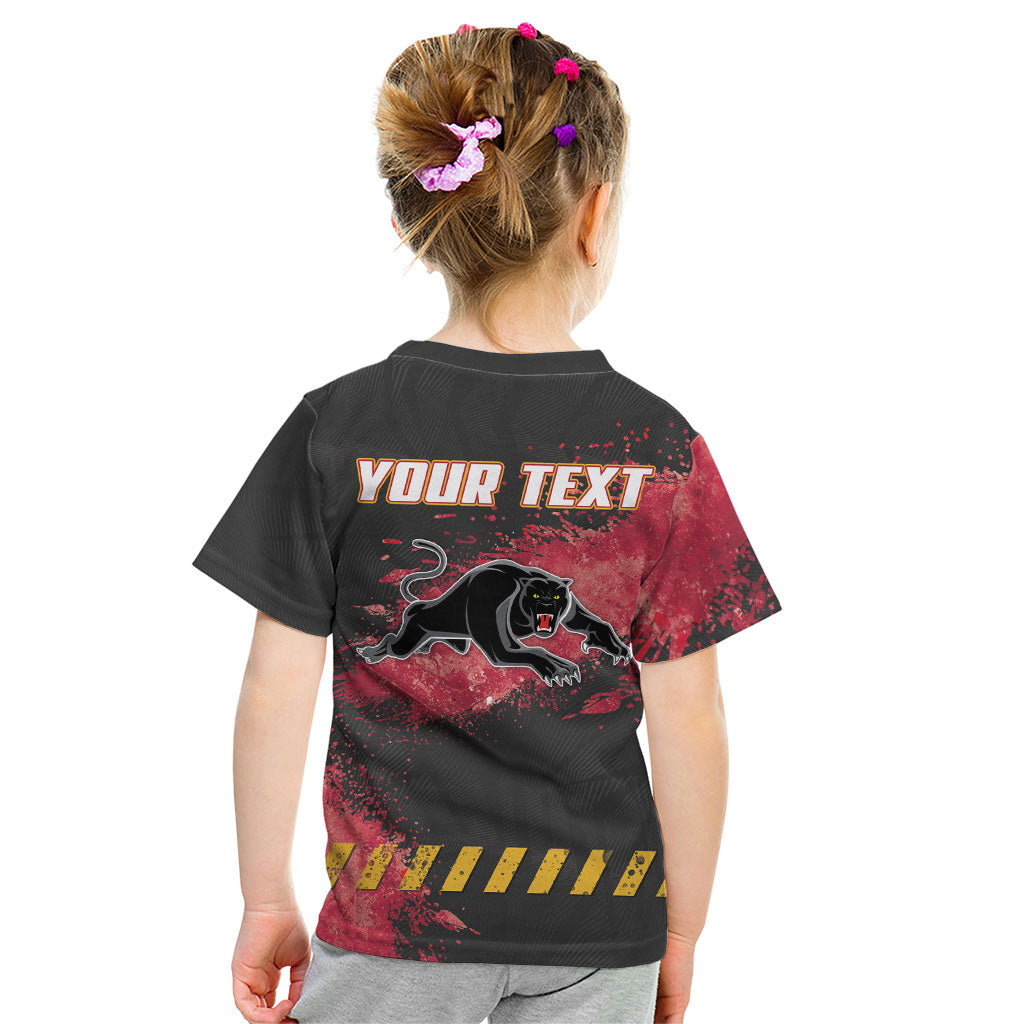 Personalised Penrith Panthers Rugby Kid T Shirt Black Panther Mascot - Sporty Splash Art Style