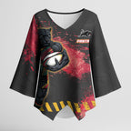 Personalised Penrith Panthers Rugby Kimono Sleeve Blouse Black Panther Mascot - Sporty Splash Art Style