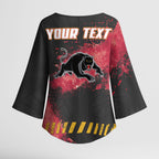Personalised Penrith Panthers Rugby Kimono Sleeve Blouse Black Panther Mascot - Sporty Splash Art Style