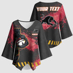 Personalised Penrith Panthers Rugby Kimono Sleeve Blouse Black Panther Mascot - Sporty Splash Art Style