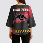 Personalised Penrith Panthers Rugby Kimono Sleeve Blouse Black Panther Mascot - Sporty Splash Art Style