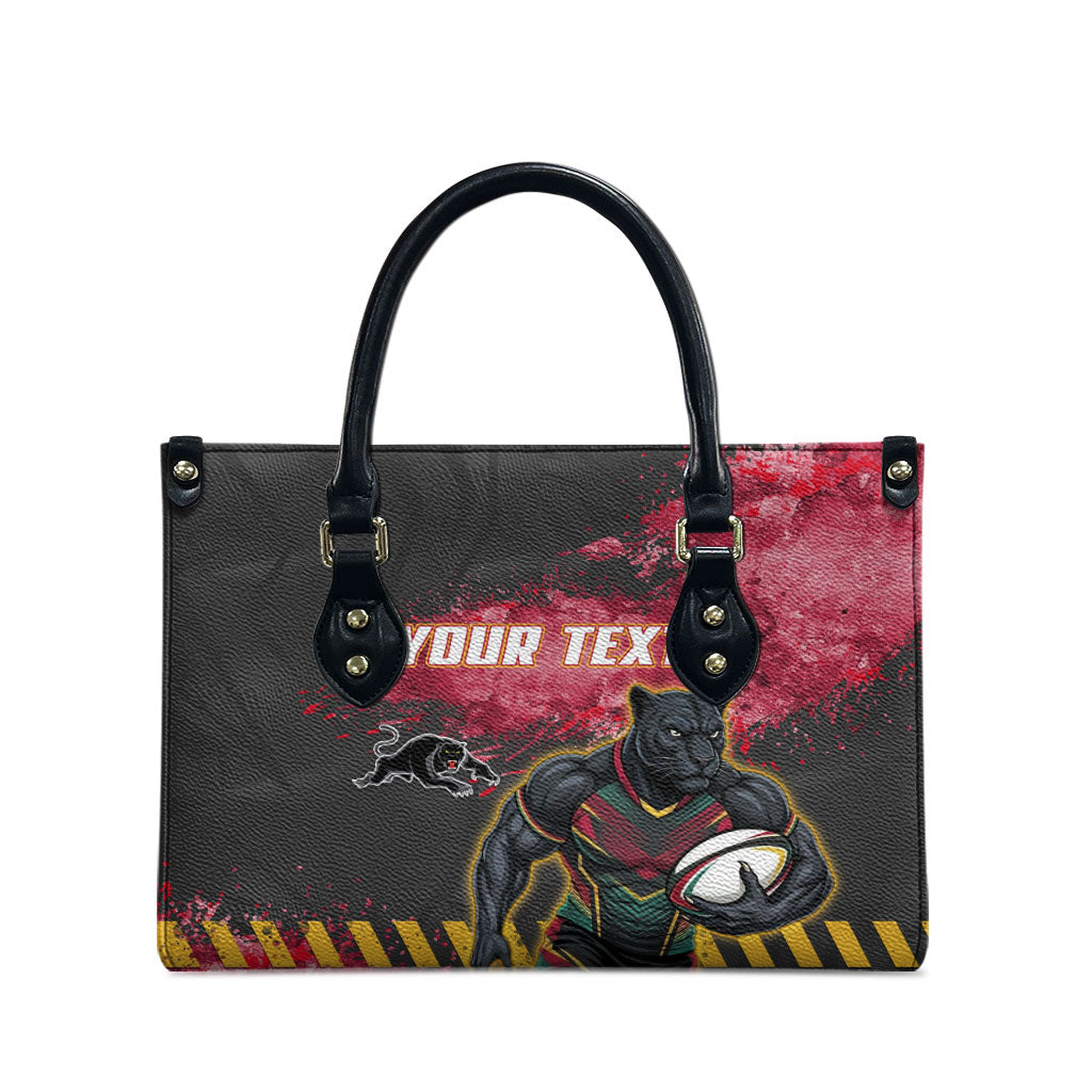Personalised Penrith Panthers Rugby Leather Bag Black Panther Mascot - Sporty Splash Art Style