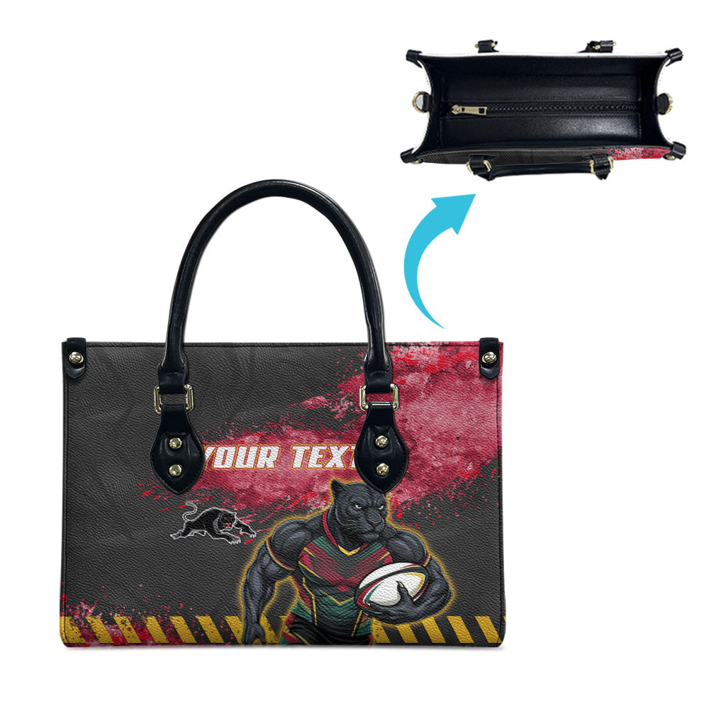 Personalised Penrith Panthers Rugby Leather Bag Black Panther Mascot - Sporty Splash Art Style