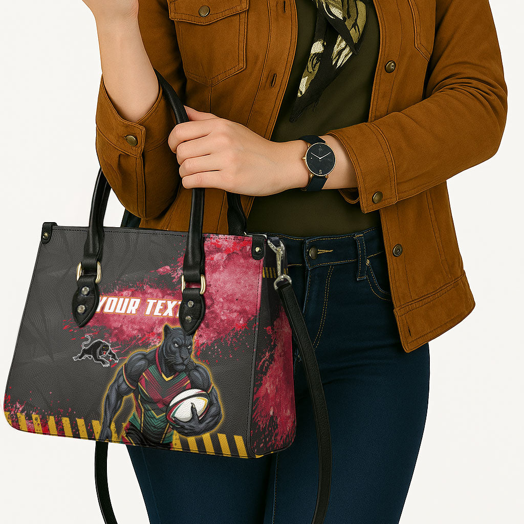 Personalised Penrith Panthers Rugby Leather Bag Black Panther Mascot - Sporty Splash Art Style