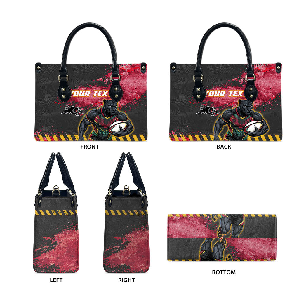 Personalised Penrith Panthers Rugby Leather Bag Black Panther Mascot - Sporty Splash Art Style