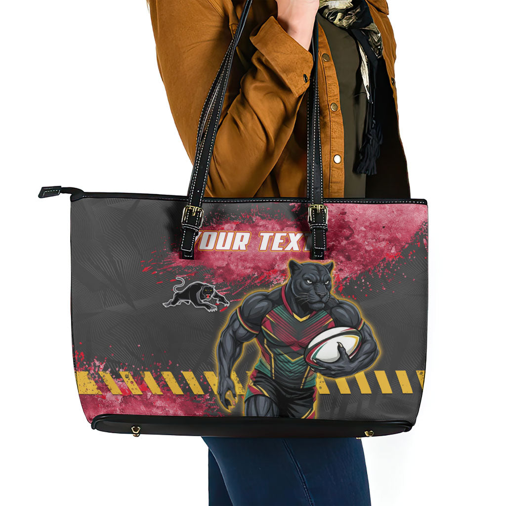 Personalised Penrith Panthers Rugby Leather Tote Bag Black Panther Mascot - Sporty Splash Art Style