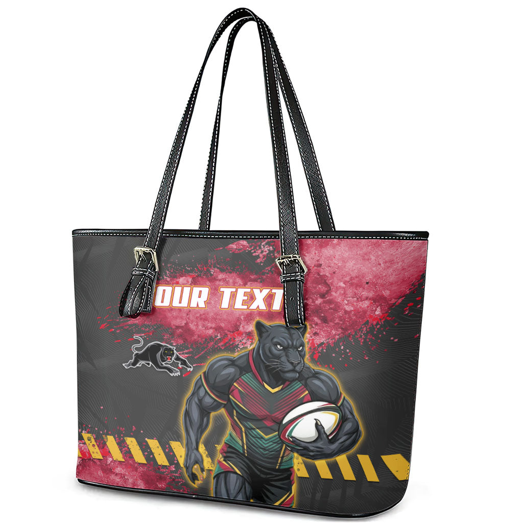 Personalised Penrith Panthers Rugby Leather Tote Bag Black Panther Mascot - Sporty Splash Art Style