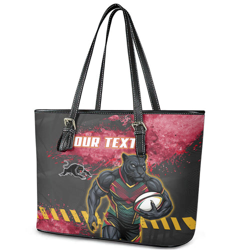 Personalised Penrith Panthers Rugby Leather Tote Bag Black Panther Mascot - Sporty Splash Art Style