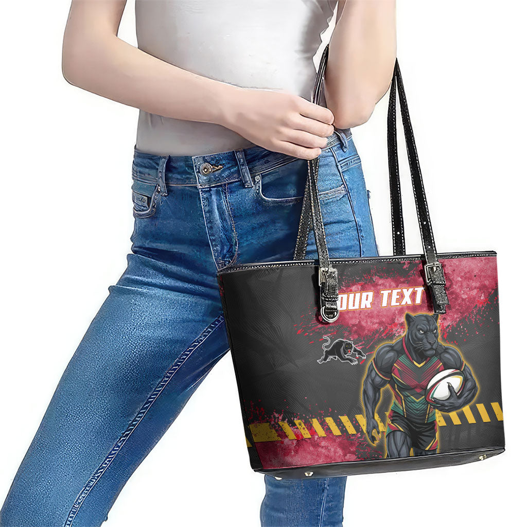 Personalised Penrith Panthers Rugby Leather Tote Bag Black Panther Mascot - Sporty Splash Art Style