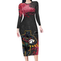 Personalised Penrith Panthers Rugby Long Sleeve Bodycon Dress Black Panther Mascot - Sporty Splash Art Style