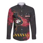Personalised Penrith Panthers Rugby Long Sleeve Button Shirt Black Panther Mascot - Sporty Splash Art Style