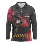 Personalised Penrith Panthers Rugby Long Sleeve Polo Shirt Black Panther Mascot - Sporty Splash Art Style