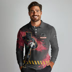 Personalised Penrith Panthers Rugby Long Sleeve Polo Shirt Black Panther Mascot - Sporty Splash Art Style