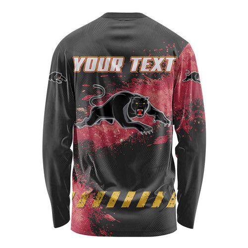 Personalised Penrith Panthers Rugby Long Sleeve Shirt Black Panther Mascot - Sporty Splash Art Style