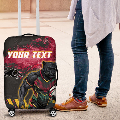 Personalised Penrith Panthers Rugby Luggage Cover Black Panther Mascot - Sporty Splash Art Style