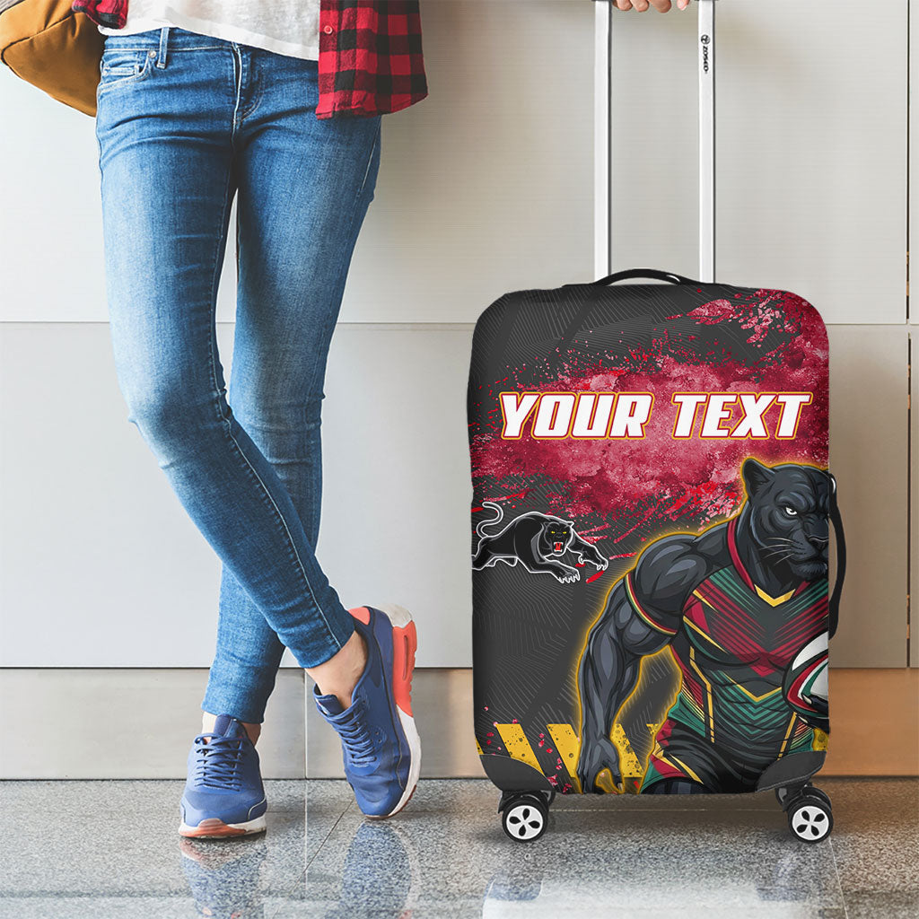 Personalised Penrith Panthers Rugby Luggage Cover Black Panther Mascot - Sporty Splash Art Style