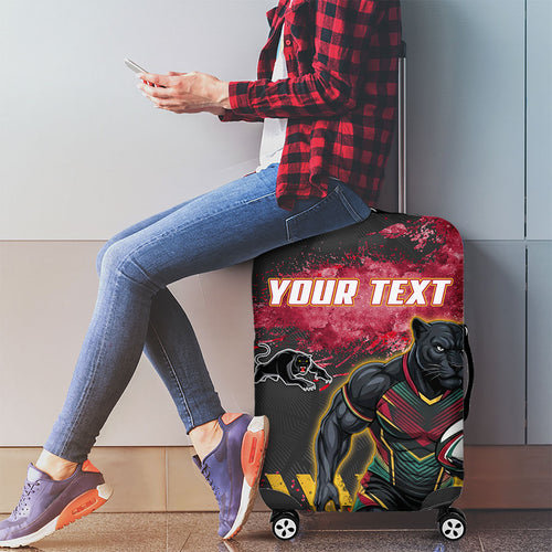 Personalised Penrith Panthers Rugby Luggage Cover Black Panther Mascot - Sporty Splash Art Style