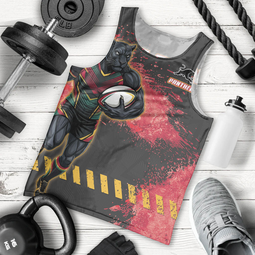 Personalised Penrith Panthers Rugby Men Tank Top Black Panther Mascot - Sporty Splash Art Style