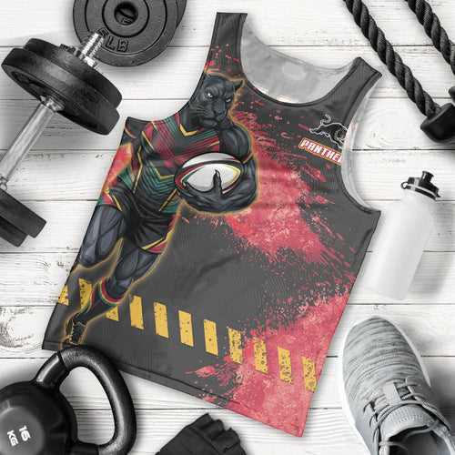 Personalised Penrith Panthers Rugby Men Tank Top Black Panther Mascot - Sporty Splash Art Style