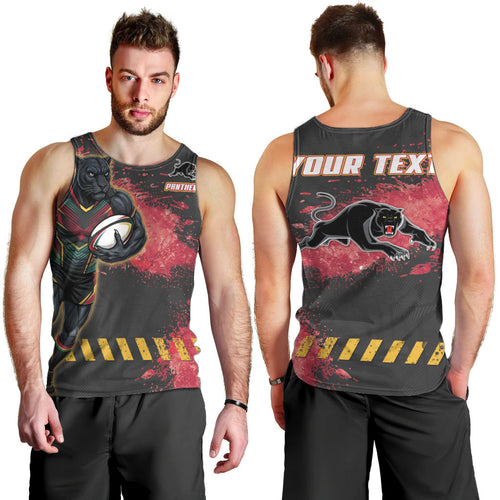 Personalised Penrith Panthers Rugby Men Tank Top Black Panther Mascot - Sporty Splash Art Style
