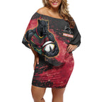 Personalised Penrith Panthers Rugby Off Shoulder Short Dress Black Panther Mascot - Sporty Splash Art Style
