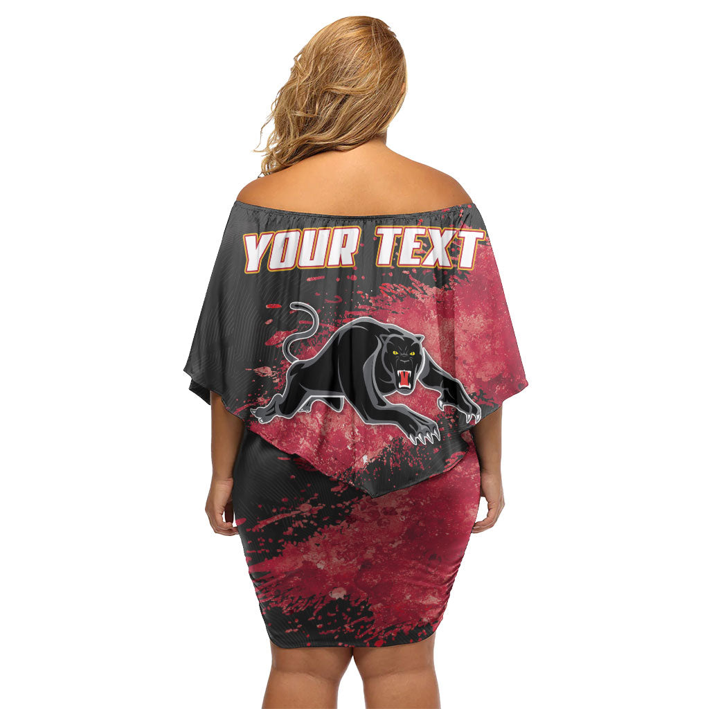 Personalised Penrith Panthers Rugby Off Shoulder Short Dress Black Panther Mascot - Sporty Splash Art Style