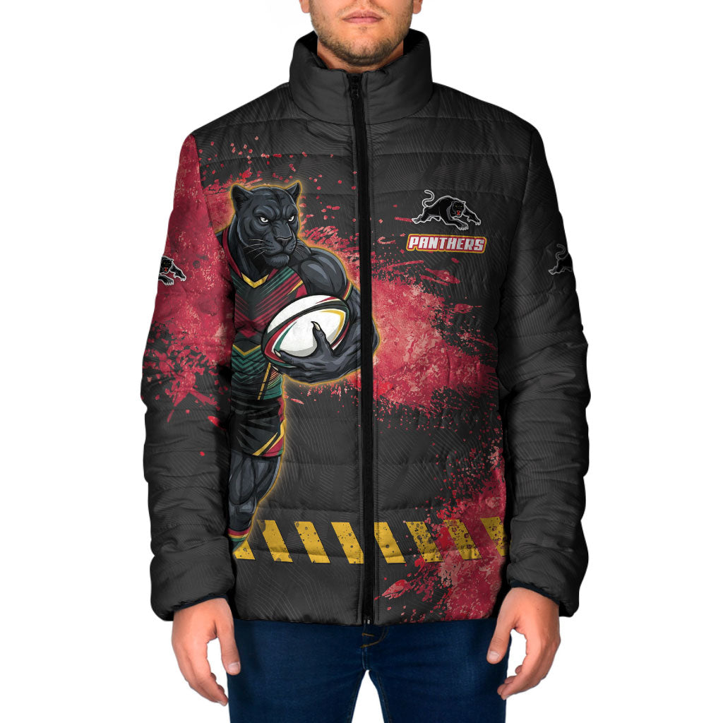 Personalised Penrith Panthers Rugby Padded Jacket Black Panther Mascot - Sporty Splash Art Style