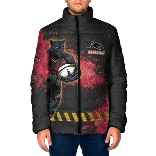 Personalised Penrith Panthers Rugby Padded Jacket Black Panther Mascot - Sporty Splash Art Style