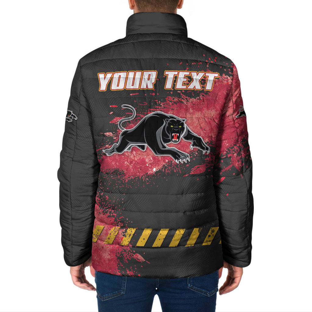 Personalised Penrith Panthers Rugby Padded Jacket Black Panther Mascot - Sporty Splash Art Style