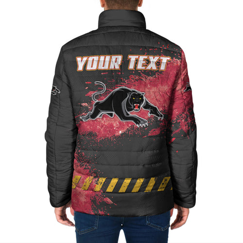 Personalised Penrith Panthers Rugby Padded Jacket Black Panther Mascot - Sporty Splash Art Style